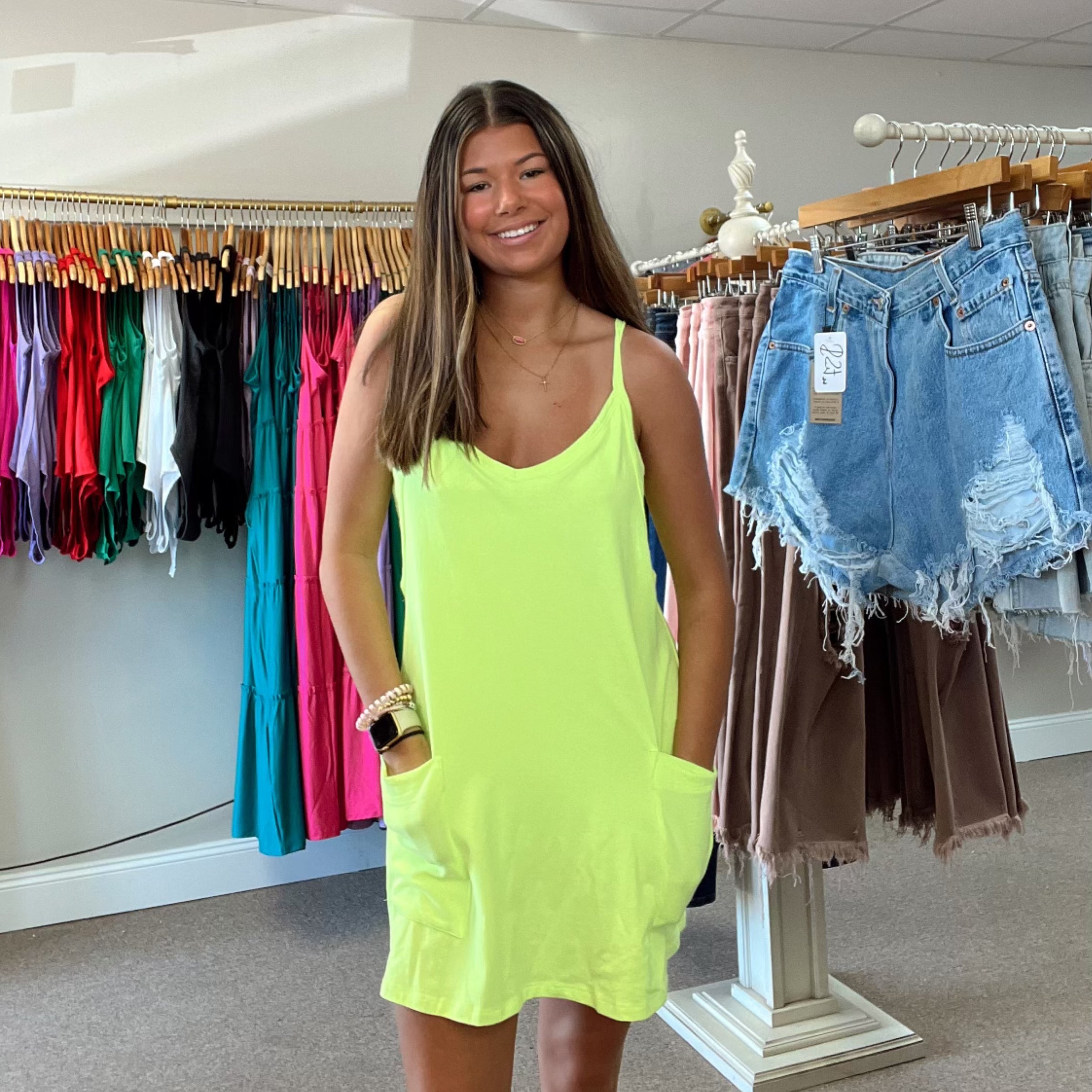 cotton romper dress COTTON ROMPER DRESS IN LIME